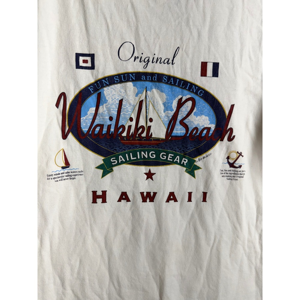 Vintage Anvil Waikiki Beach Hawaii Sailing Gear T-Shirt White XL Graphic Tee